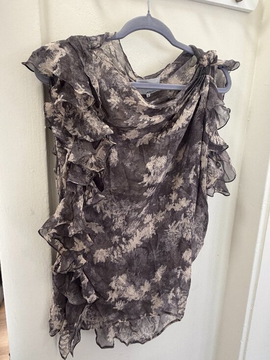 3.1 Phillip Lim Tops - 3.1 Phillip Lim 100% Silk Abstract Gray Ruffled Butterfly Asymmetrical Blouse
